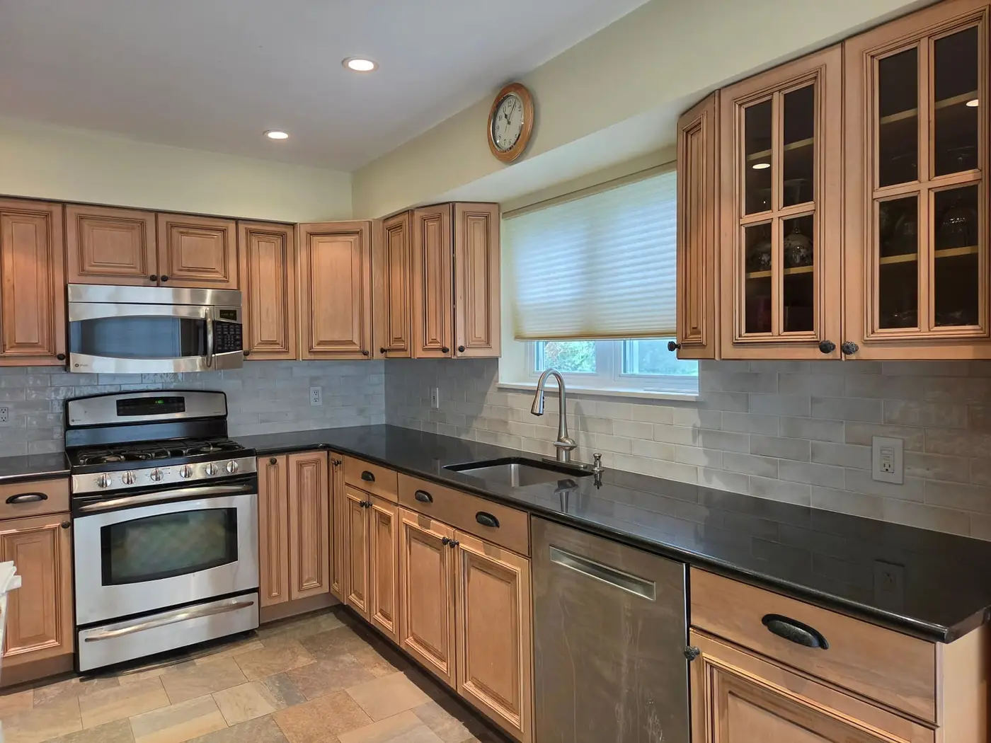 The same Scarsdale NY kitchen after Mr. Backsplash installed a ceramic subway backsplash